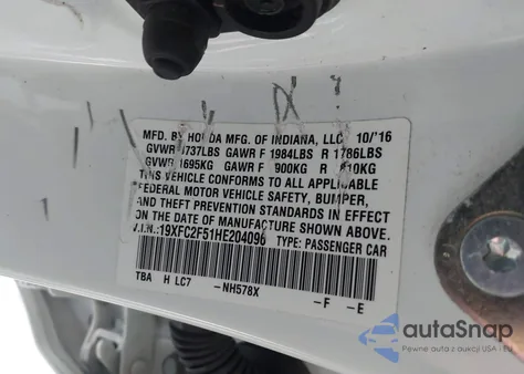 2017 Honda Civic Lx from USA, damaged, VIN 19XFC2F51HE204096